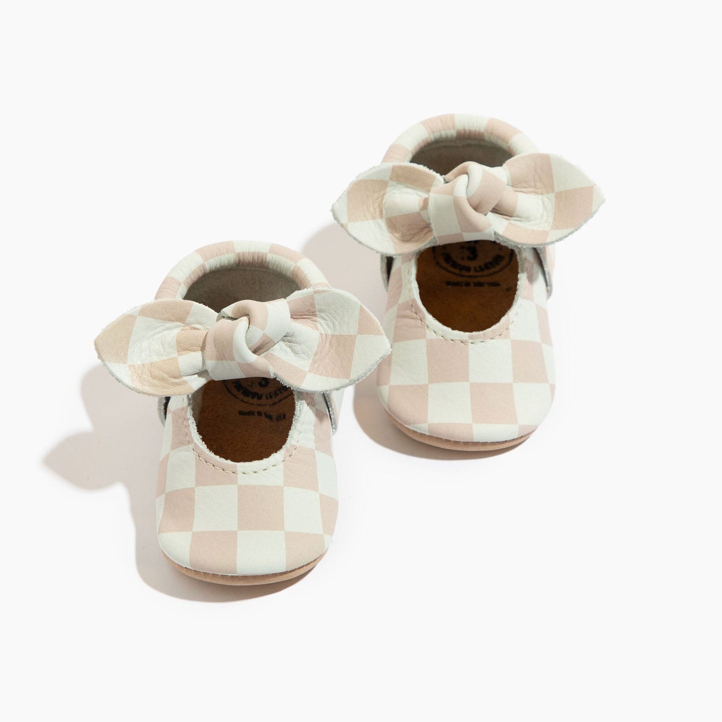 Trendy Tan Check Knotted Bow Baby Shoe Knotted Bow Mocc Soft Sole 