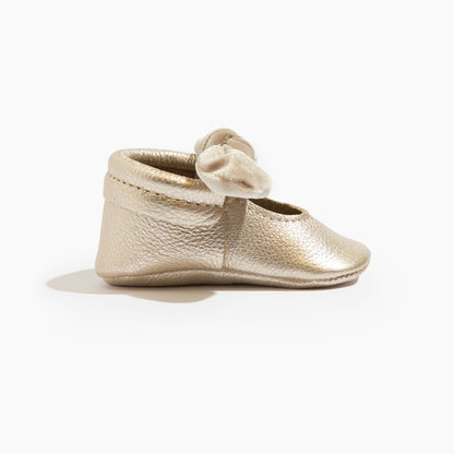 Champagne Velvet Knotted Bow Baby Shoe Knotted Bow Mocc Soft Sole 