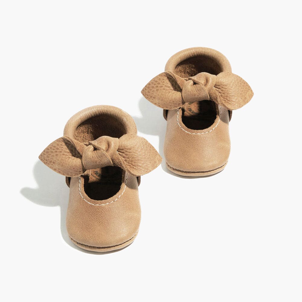 Weathered Brown Knotted Bow Baby Shoe Knotted Bow Mocc Soft Sole 