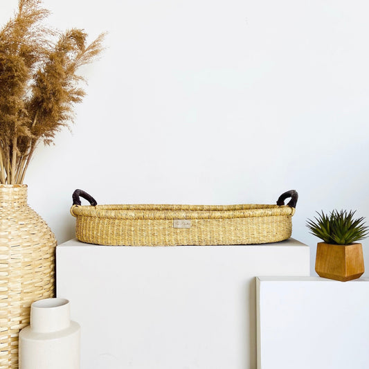 Natural Changing Basket Brown Handle