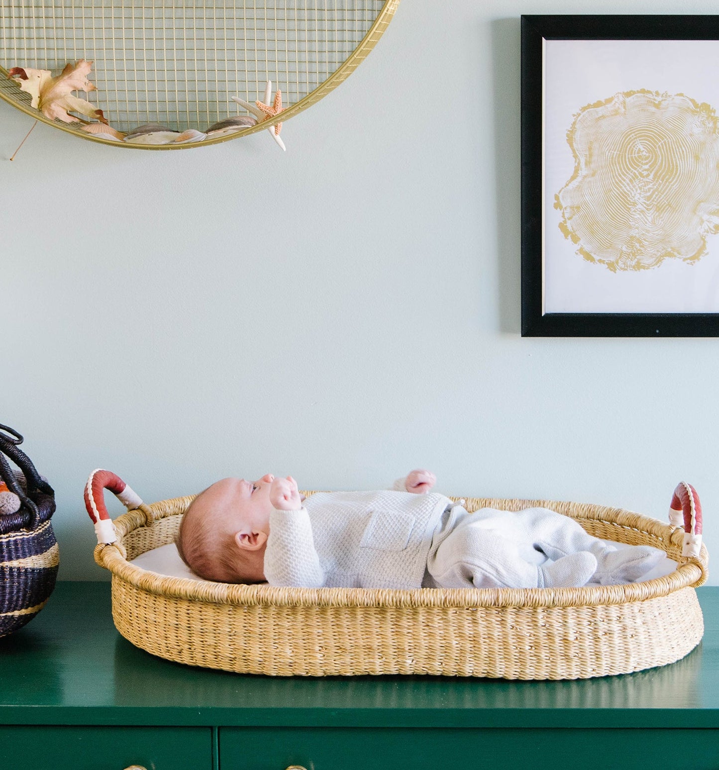 Natural Changing Basket Brown+Cream Handle