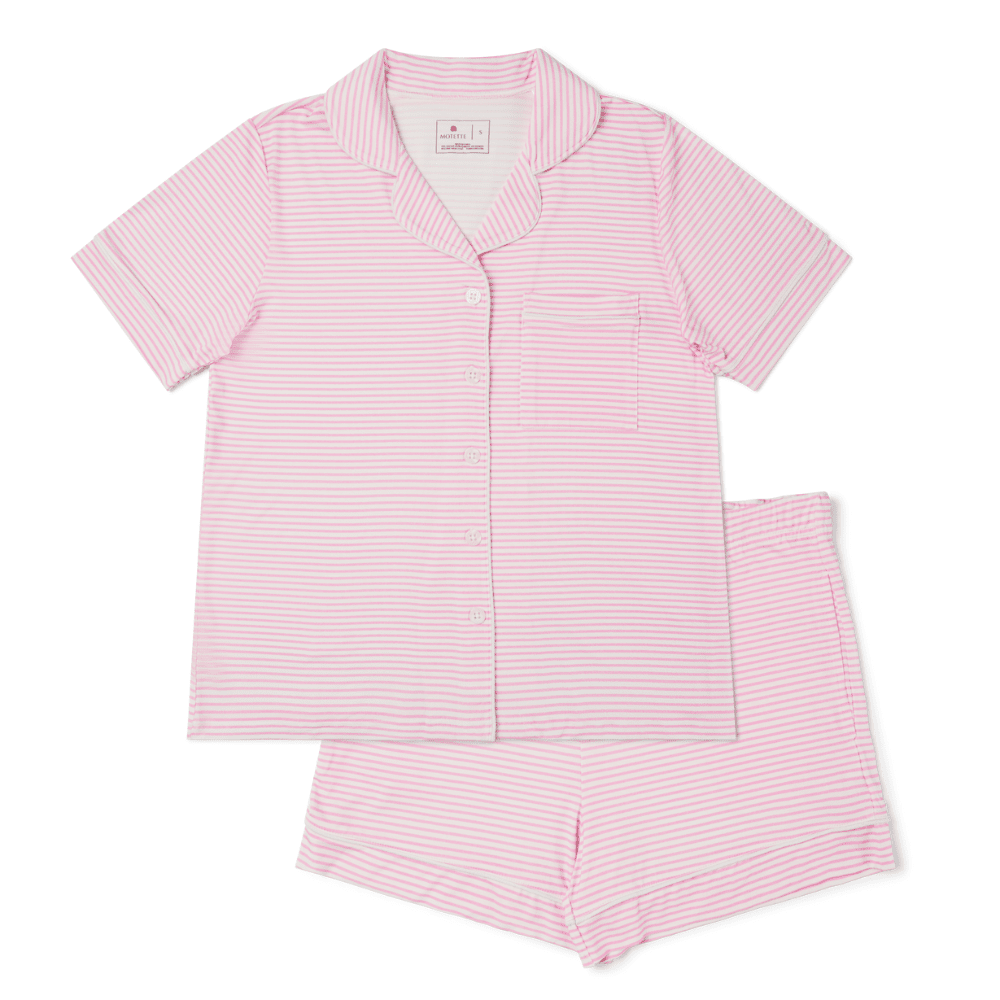 Ballet Stripe Short Sleeve & Shorts Bamboo Women's Pajama Set Motette 