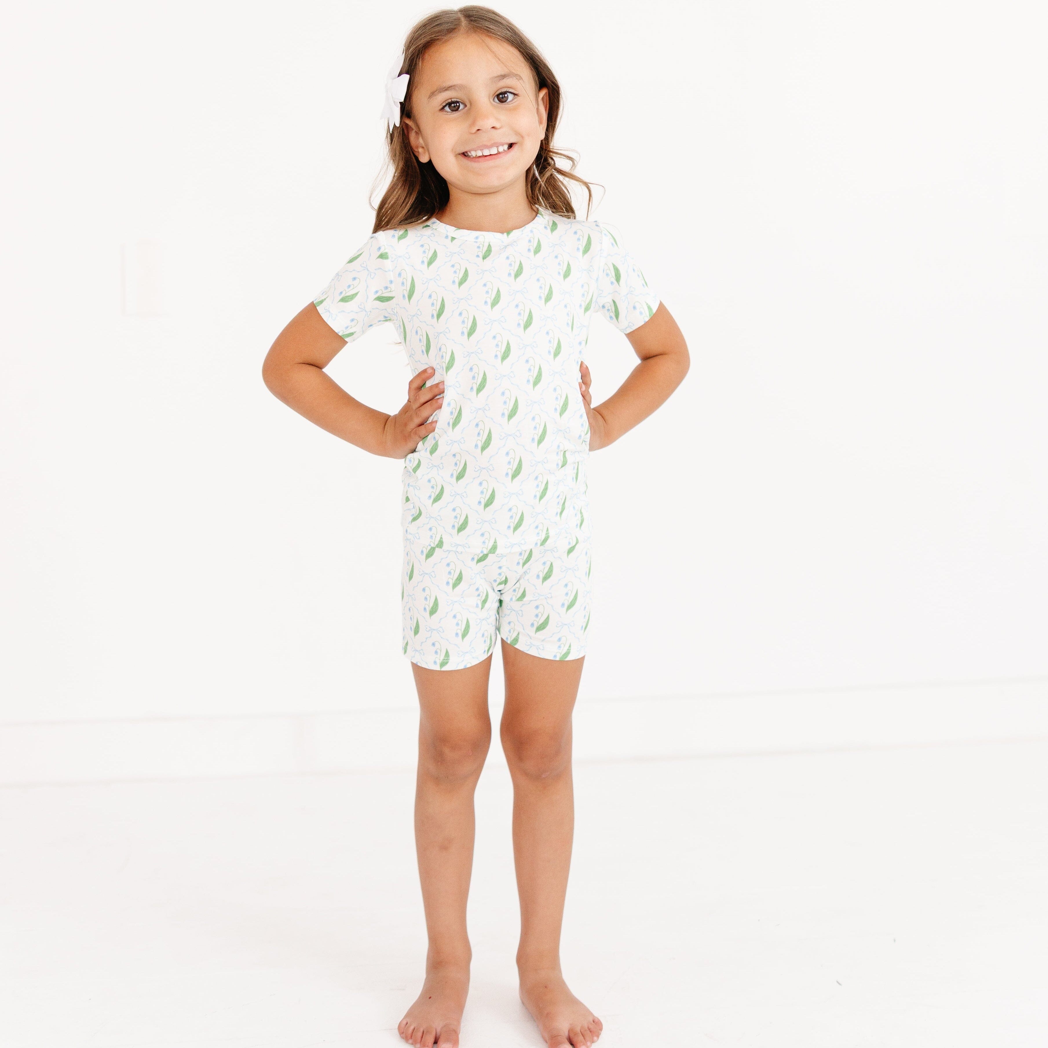 Bluebell Bows Short Sleeve & Shorts Bamboo Toddler Pajama Set Motette 