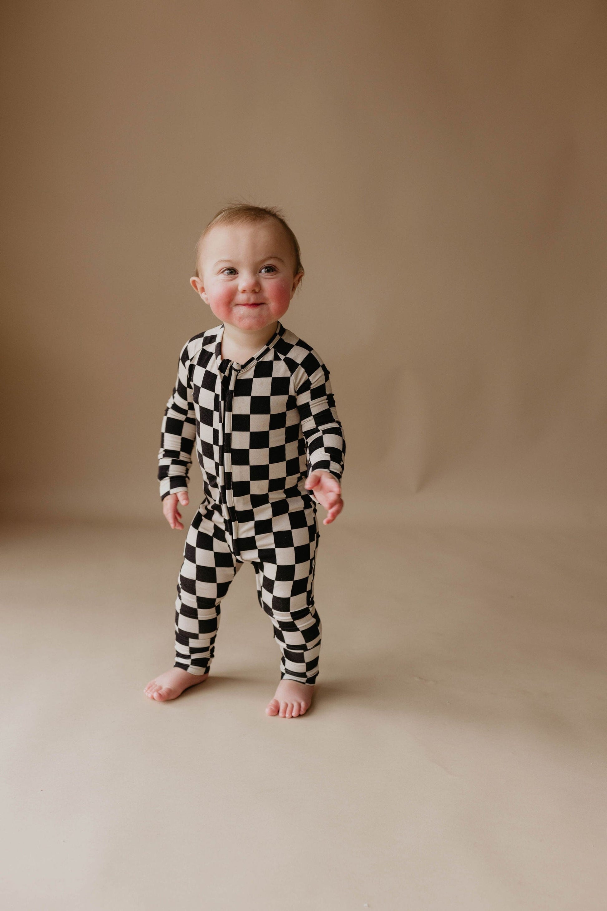 Bamboo Zip Pajamas | Black Checkerboard pajamas forever french baby 