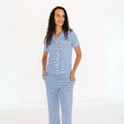 Cobalt Stripe Short Sleeve & Pants Bamboo Women's Pajama Set Motette 