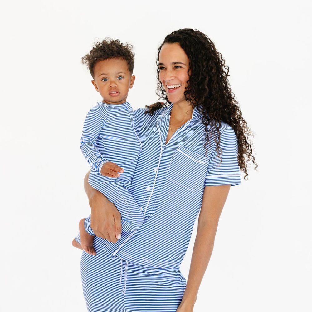 Cobalt Stripe Short Sleeve & Pants Bamboo Women's Pajama Set Motette 