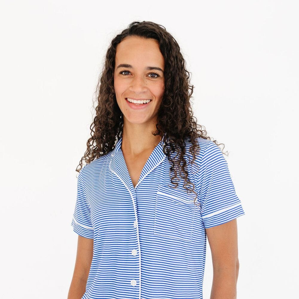 Cobalt Stripe Short Sleeve & Pants Bamboo Women's Pajama Set Motette 