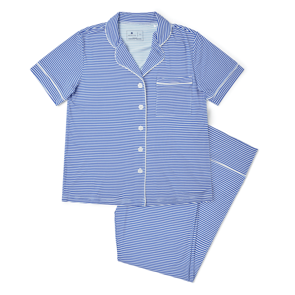 Cobalt Stripe Short Sleeve & Pants Bamboo Women's Pajama Set Motette 