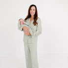 Evergreen Stripe Long Sleeve & Pants Bamboo Women's Pajama Set Motette 