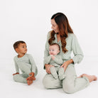 Evergreen Stripe Long Sleeve & Pants Bamboo Women's Pajama Set Motette 