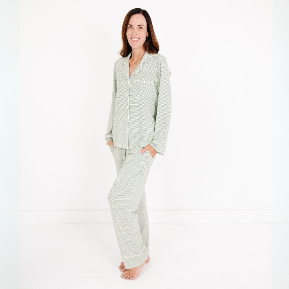 Evergreen Stripe Long Sleeve & Pants Bamboo Women's Pajama Set Motette 