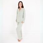 Evergreen Stripe Long Sleeve & Pants Bamboo Women's Pajama Set Motette 