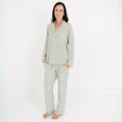 Evergreen Stripe Long Sleeve & Pants Bamboo Women's Pajama Set Motette 