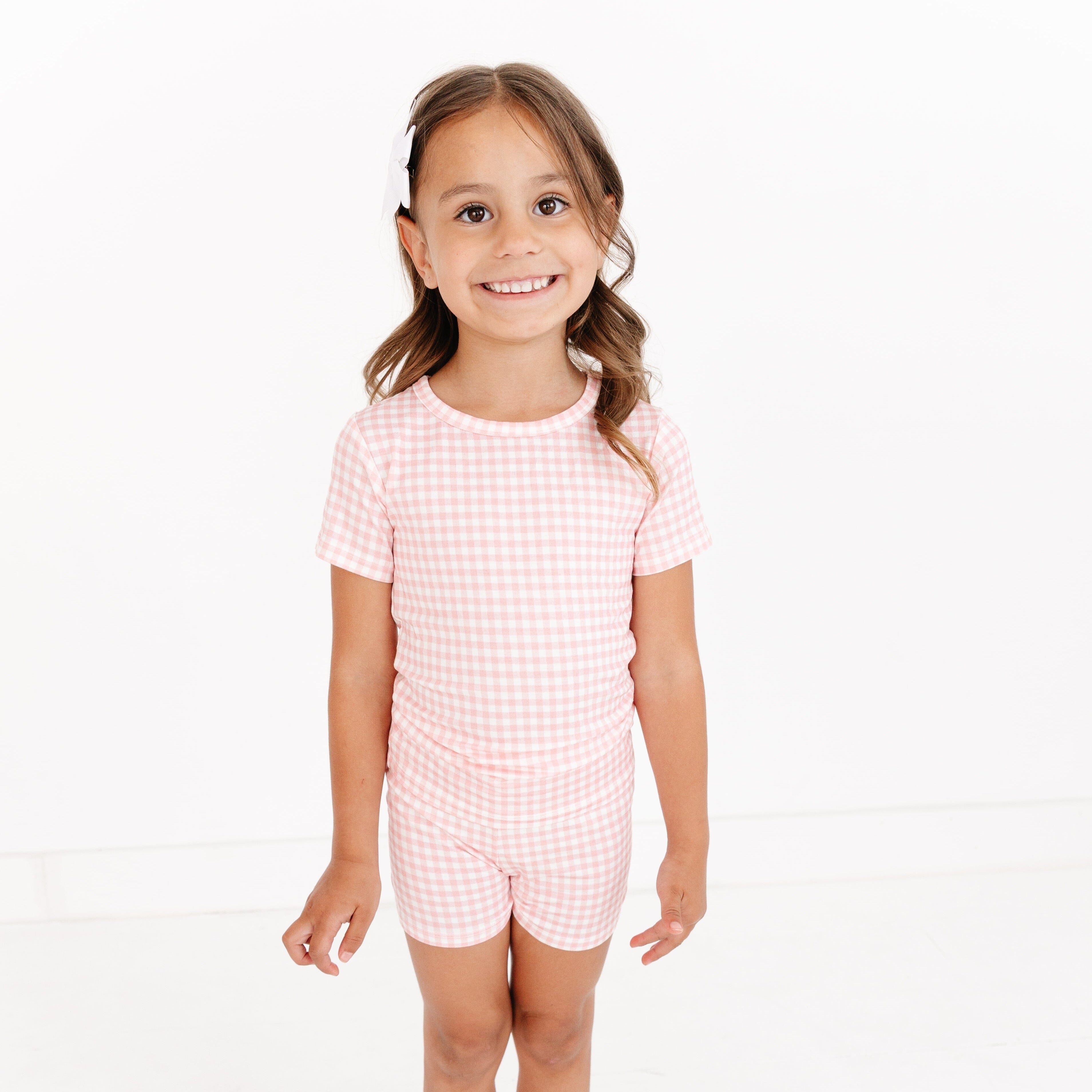 Sugar Gingham Short Sleeve & Shorts Bamboo Toddler Pajama Set Motette 