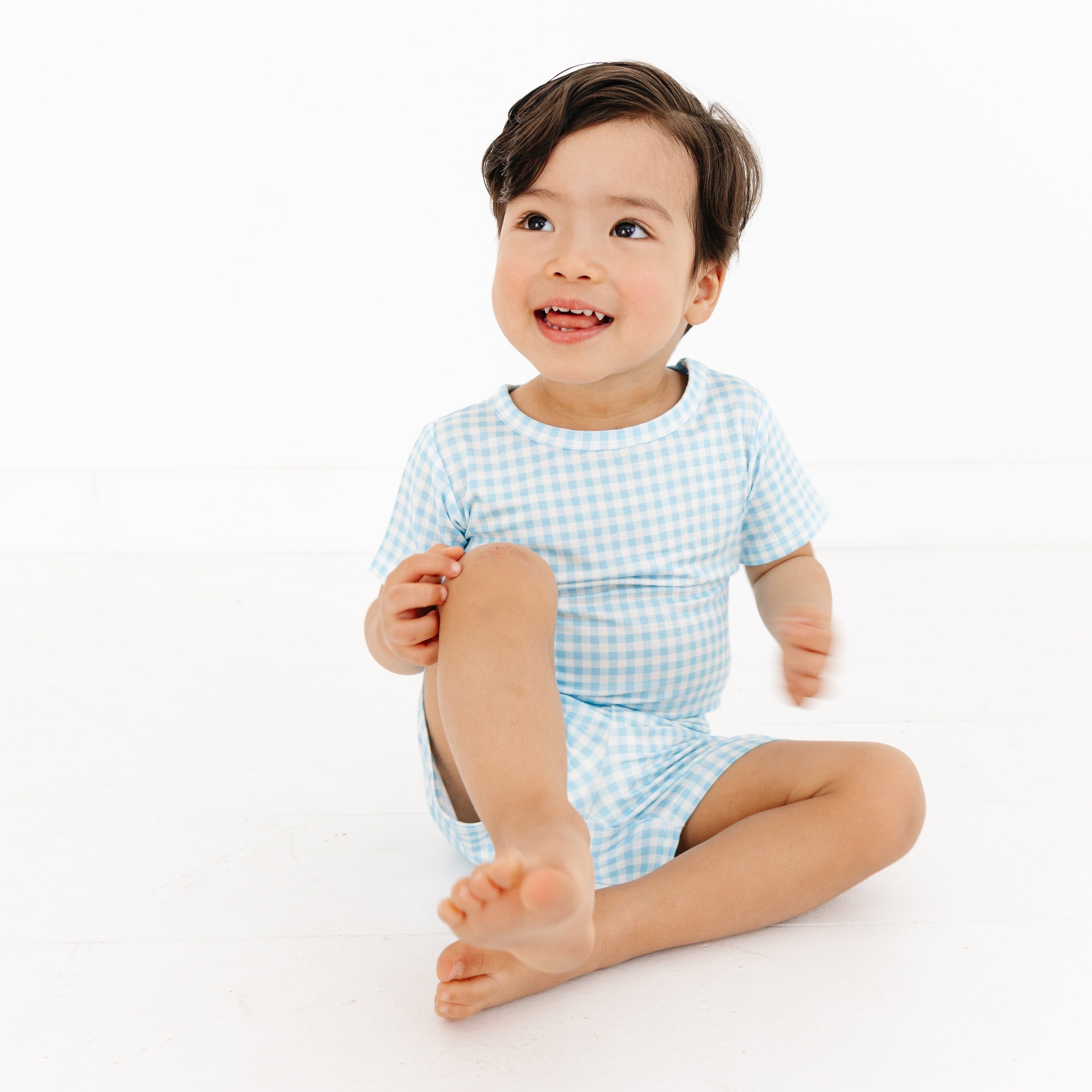 Harbor Gingham Short Sleeve & Shorts Bamboo Toddler Pajama Set Motette 