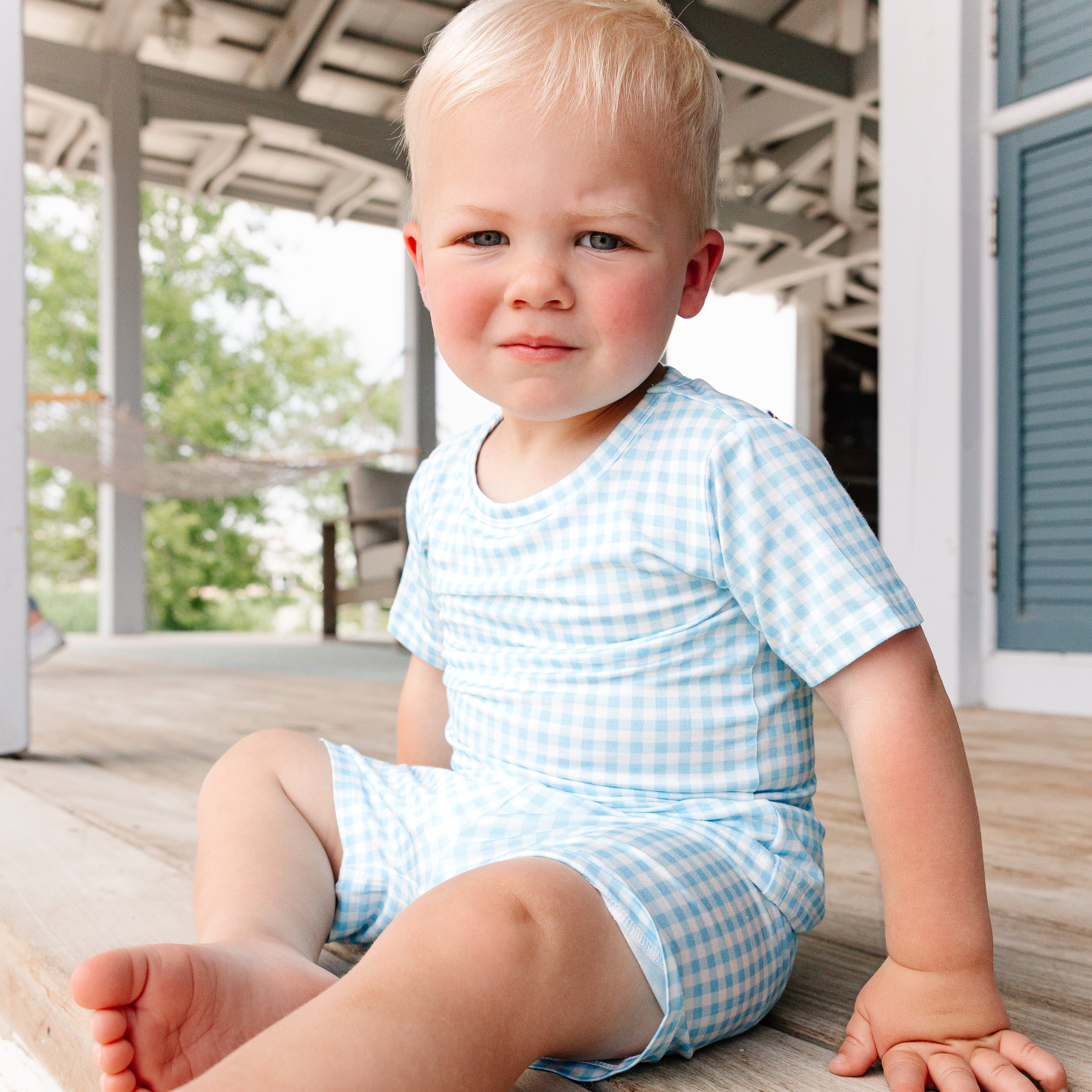 Harbor Gingham Short Sleeve & Shorts Bamboo Toddler Pajama Set Motette 