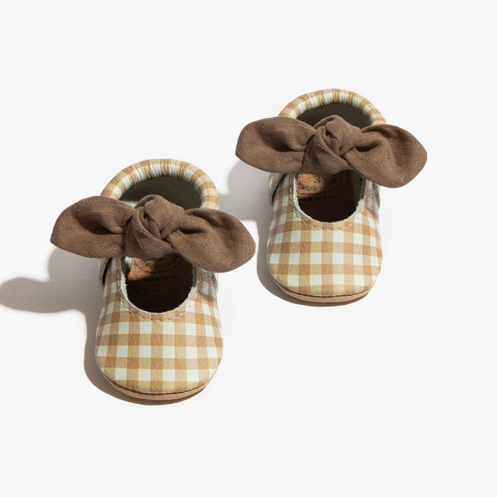 Almond Gingham Knotted Bow Mocc Knotted Bow Mocc Soft Sole 