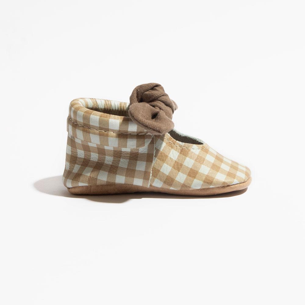Almond Gingham Knotted Bow Mocc Knotted Bow Mocc Soft Sole 