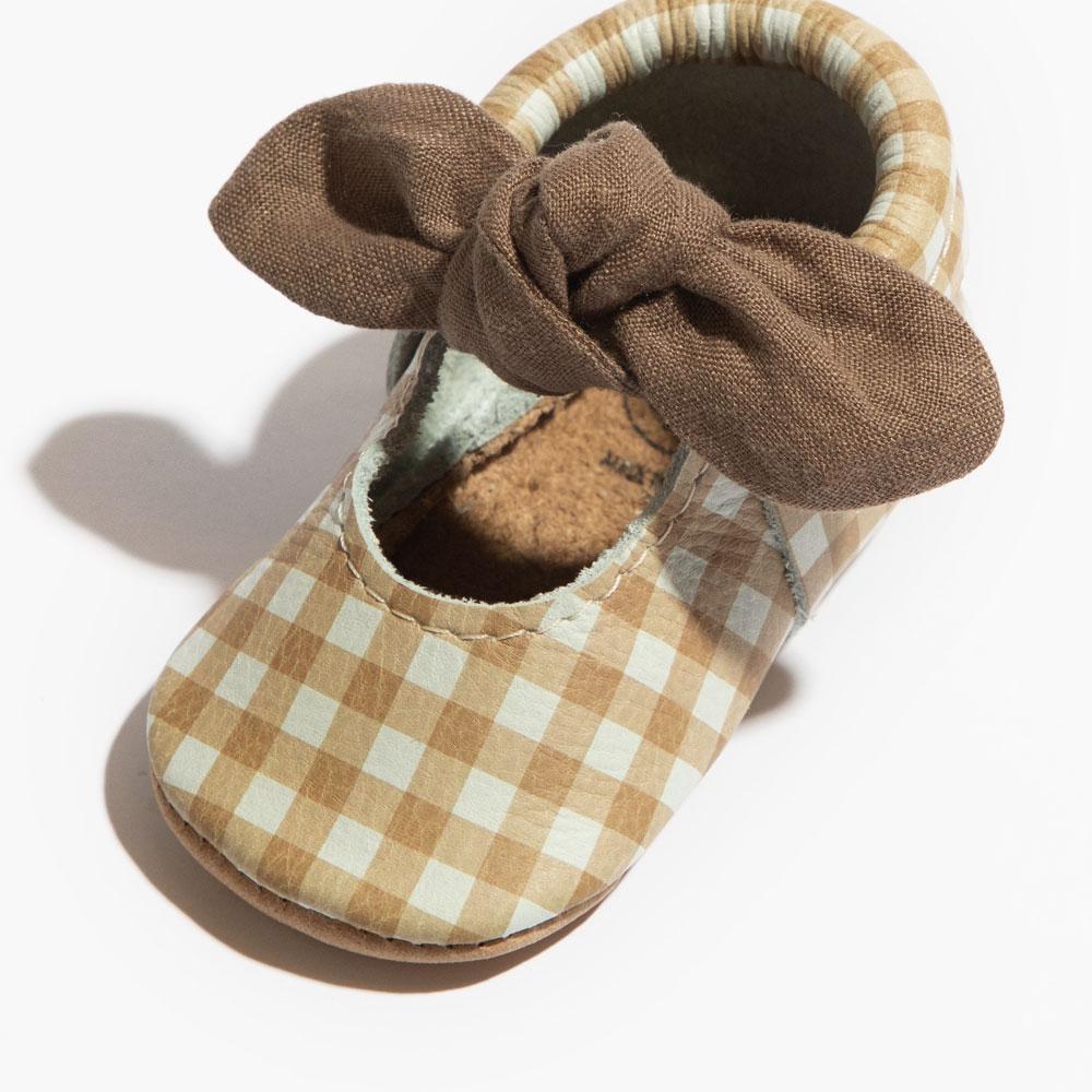 Almond Gingham Knotted Bow Mocc Knotted Bow Mocc Soft Sole 