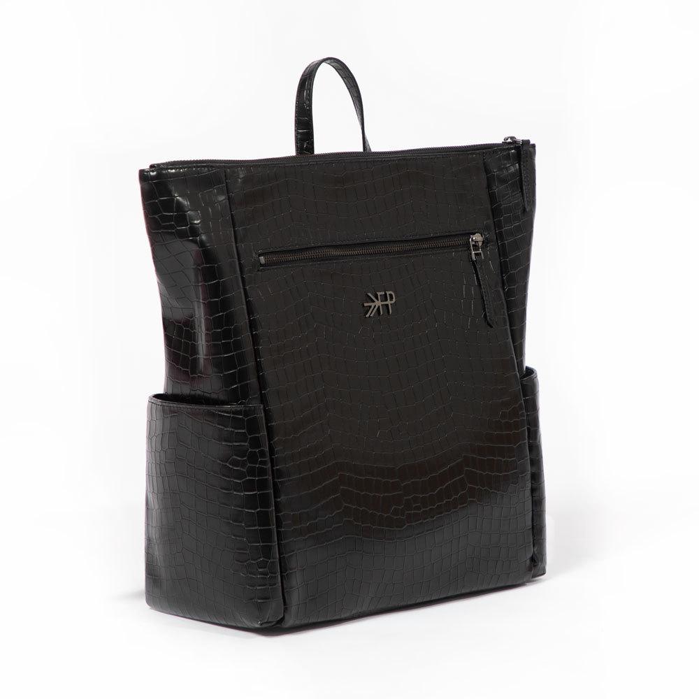 Ebony Croc Minimal Diaper Pack | Black Croc Diaper Bag Backpack