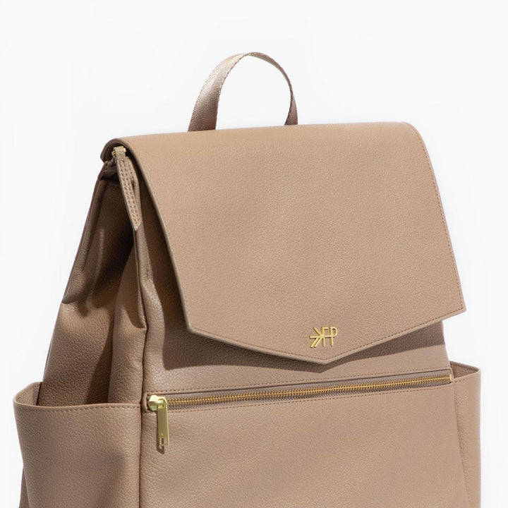 Freshly Picked Mini Classic Diaper Bag Backpack, Wipeable Vegan Leather Diaper Backpack, 8 Pockets (Butterscotch Tan