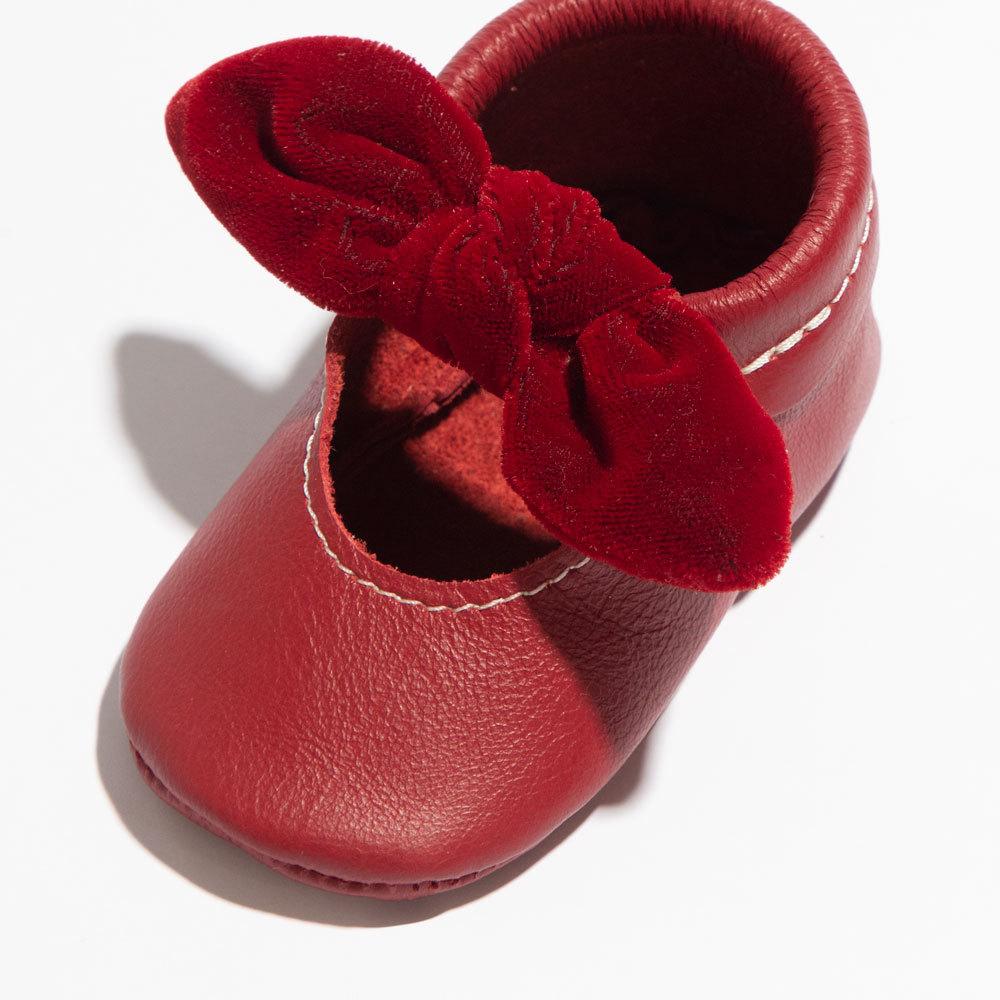 Red Velvet Knotted Bow Mocc knotted bow mocc Soft Soles 