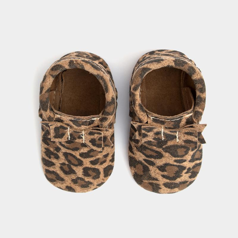 Leopard Bow Mocc Bow Moccasins Soft Soles 