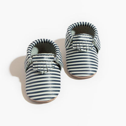 Navy and White Stripes Moccasins Soft Soles 