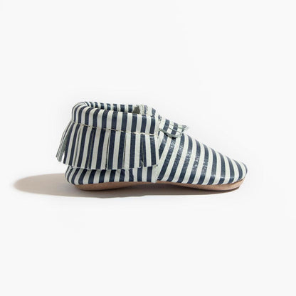 Navy and White Stripes Moccasins Soft Soles 