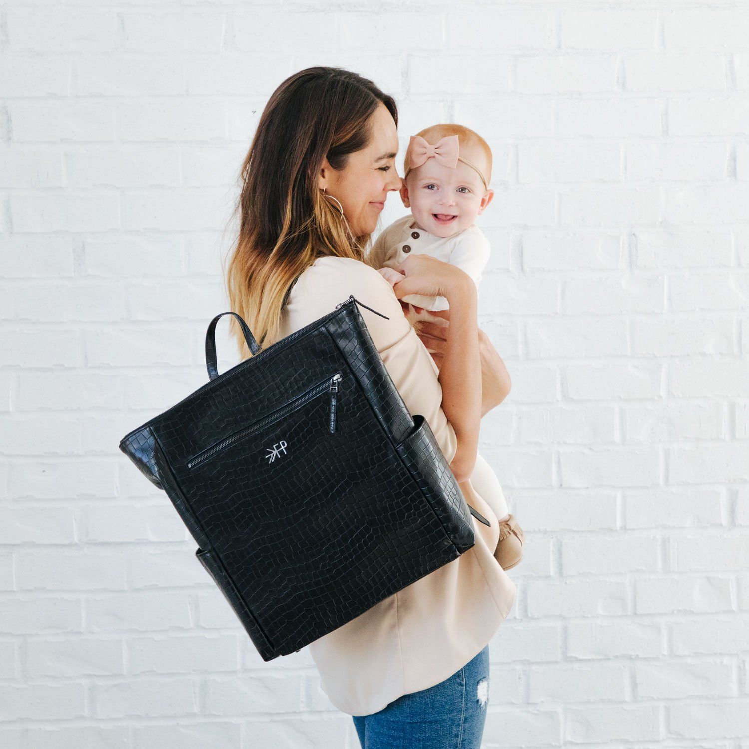 Ebony Croc Minimal Diaper Pack | Black Croc Diaper Bag Backpack