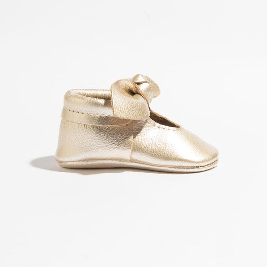 Platinum Knotted Bow Baby Moccasins | Designer Baby Girl Shoes ...
