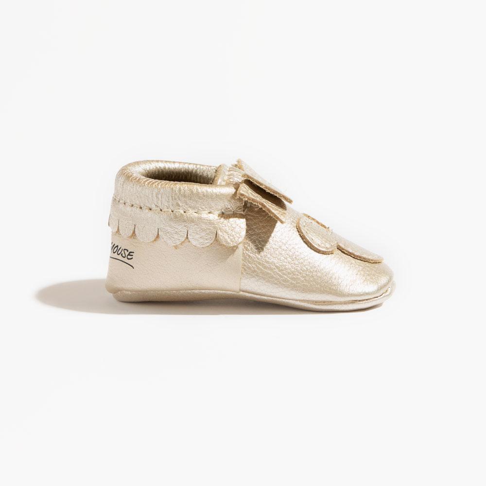 Platinum Mickey Mouse Bow Mocc Bow Moccasins Soft Soles 