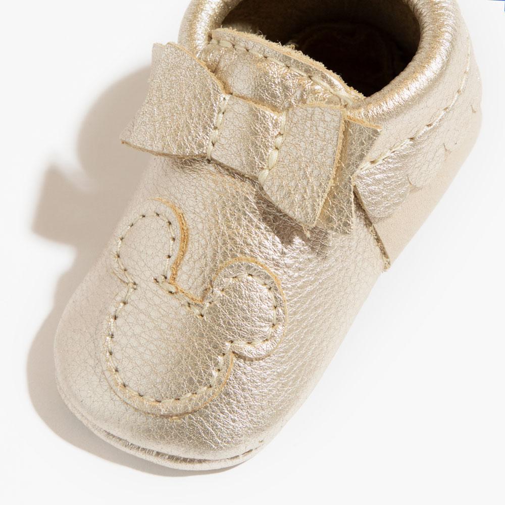 Platinum Mickey Mouse Bow Mocc Bow Moccasins Soft Soles 
