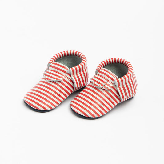 Red and White Stripes Moccasins Soft Soles 