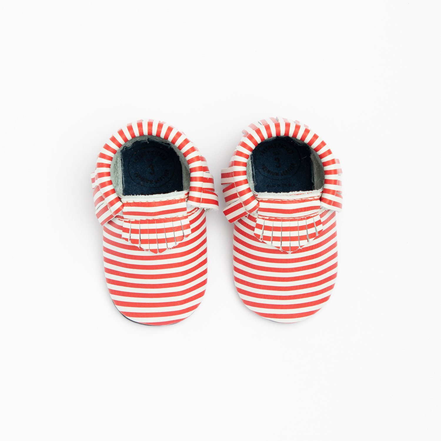 Red and White Stripes Moccasins Soft Soles 