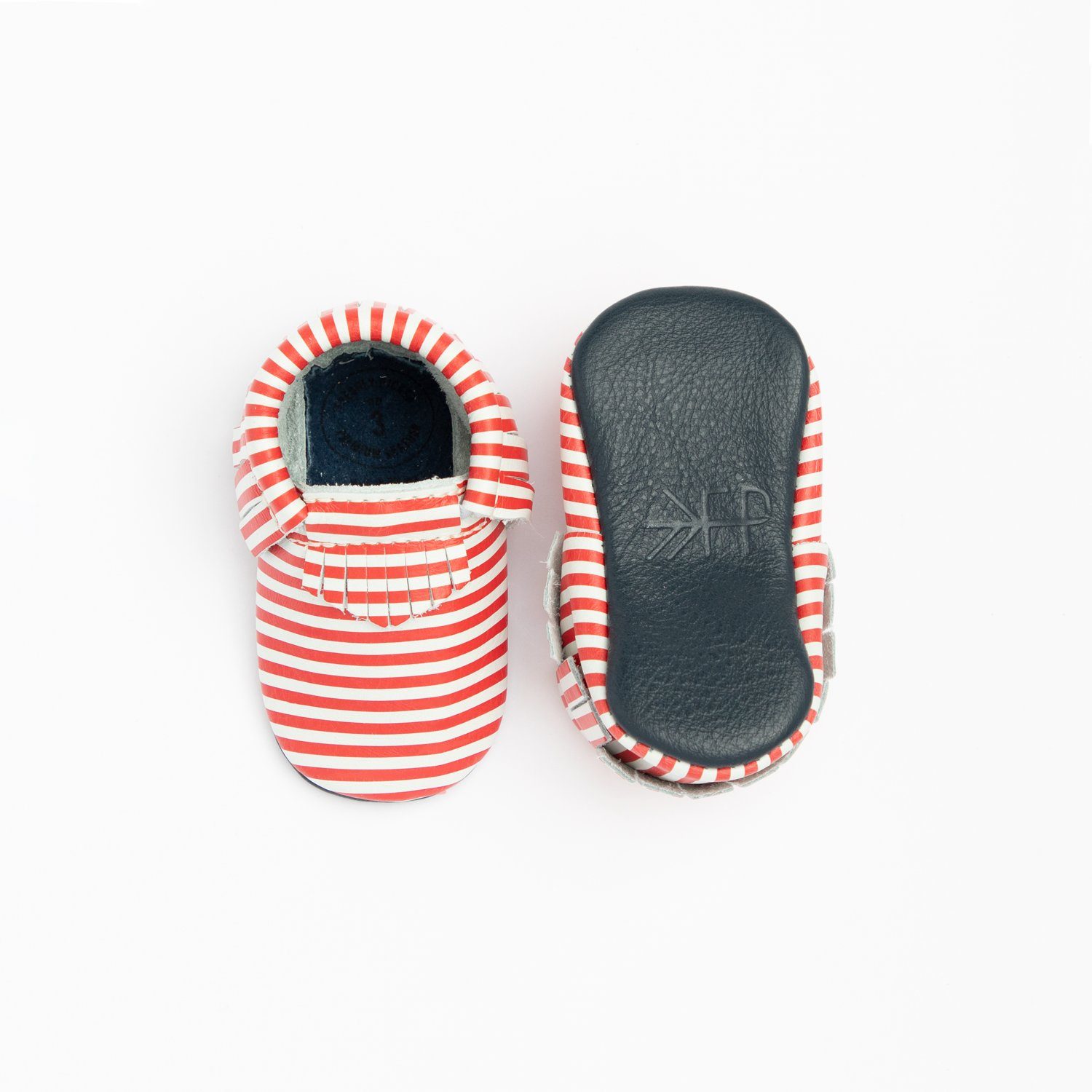 Red and White Stripes Moccasins Soft Soles 