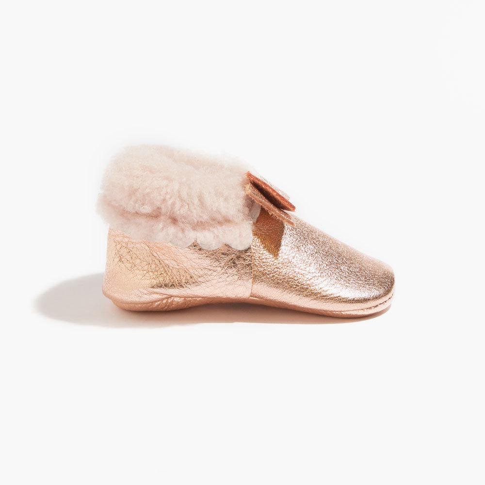 Rose Gold with Pink Shearling Bow Mocc Shearling Bow Mocc Soft Soles 