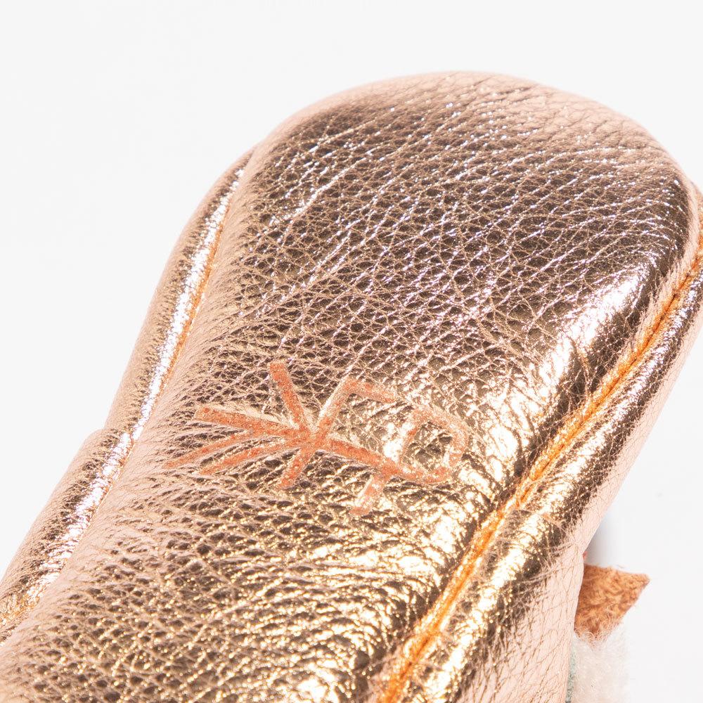 Rose Gold with Pink Shearling Bow Mocc Shearling Bow Mocc Soft Soles 