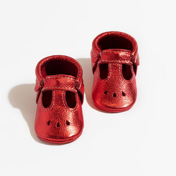 Ruby Mary Jane Baby Moccasins Red Metallic Baby Shoes – Freshly