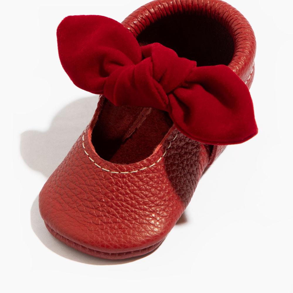 Scarlet Velvet Knotted Bow Mocc Knotted Bow Mocc Soft Sole 