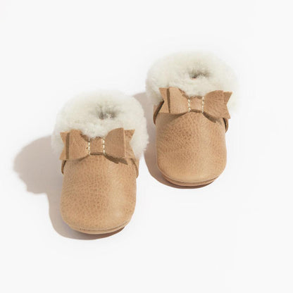 Weathered Brown Shearling Bow Mocc Shearling Bow Mocc Soft Soles 
