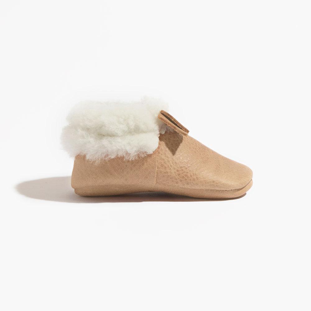 Weathered Brown Shearling Bow Mocc Shearling Bow Mocc Soft Soles 